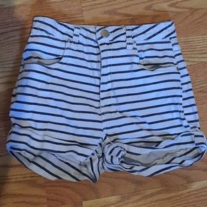 Striped jean shorts